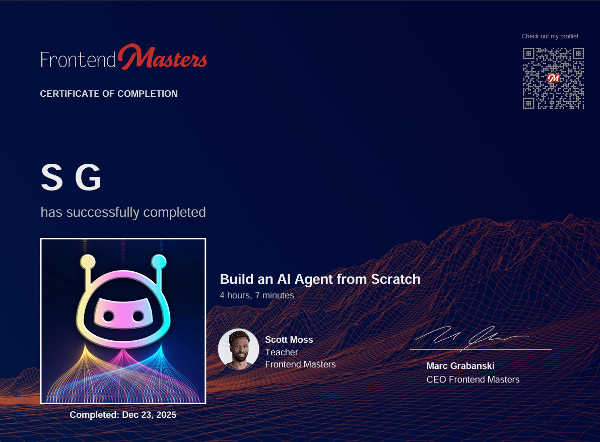 certificate of the completion of AI Agents program.