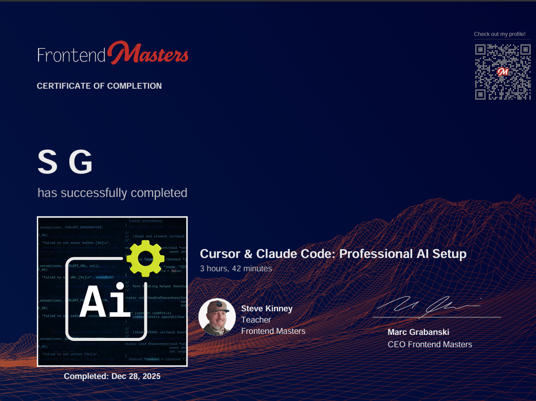 certificate of the completion of Pro-AI program.